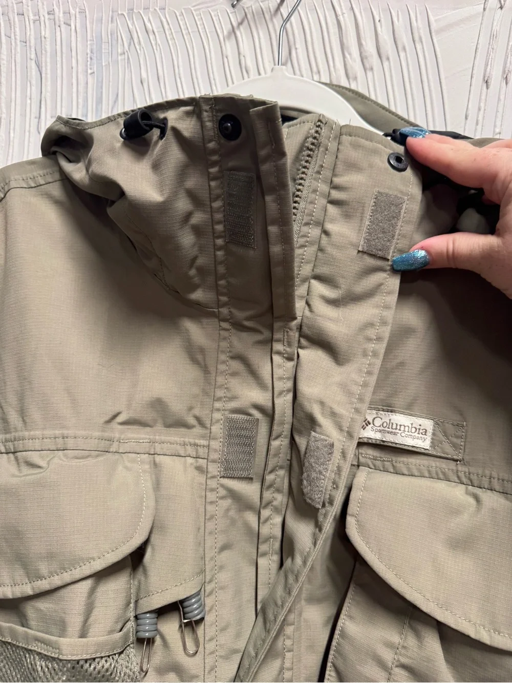 Columbia PFG Men’s L Vintage Fishing Jacket Hooded Utility Multi Pocket Y2K